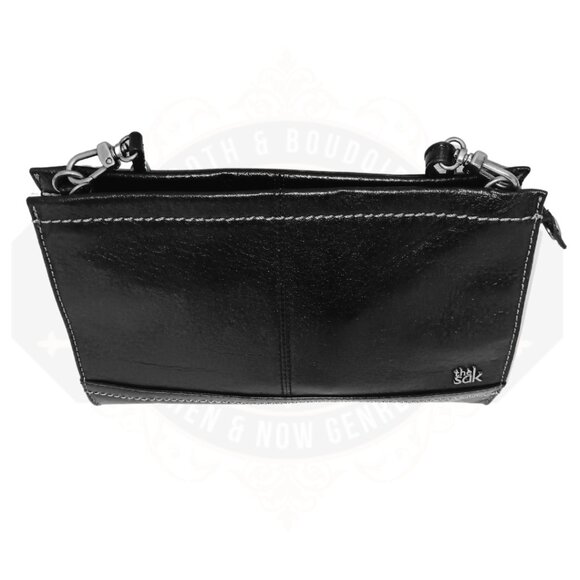 the Sak Iris black leather crossbody clutch purse multi-color inter. fabric. - Picture 4 of 15